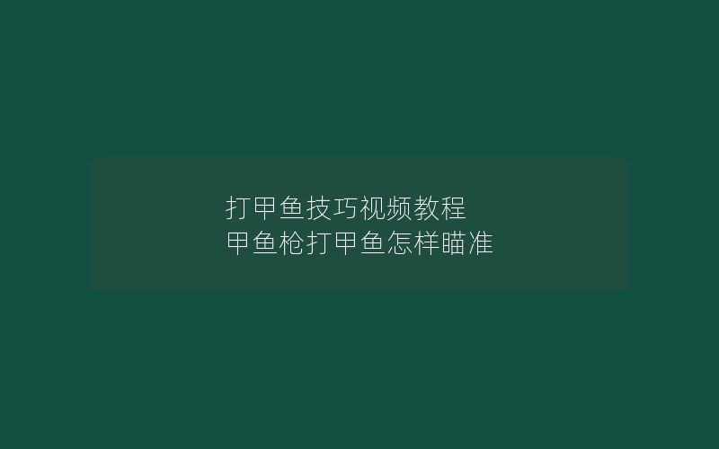 打甲鱼技巧视频教程 甲鱼枪打甲鱼怎样瞄准