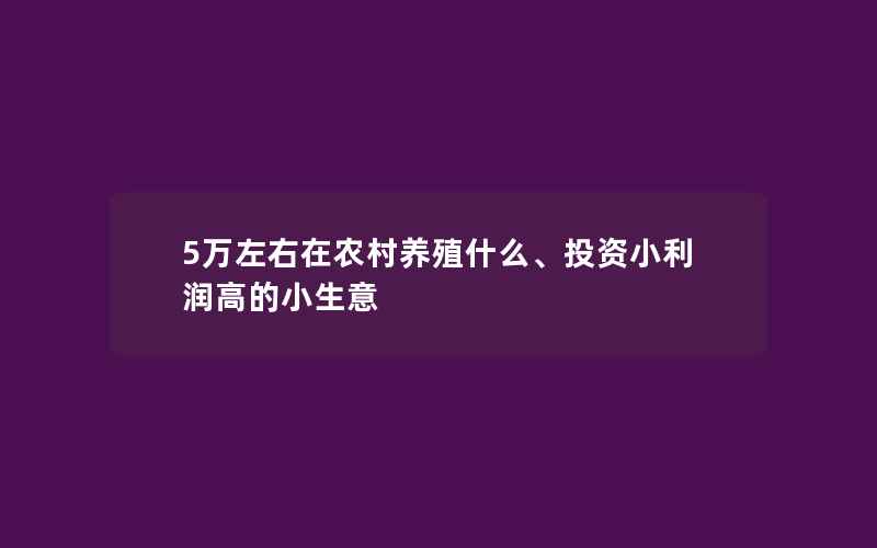 5万左右在农村养殖什么、投资小利润高的小生意