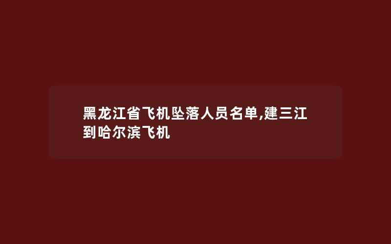 黑龙江省飞机坠落人员名单,建三江到哈尔滨飞机