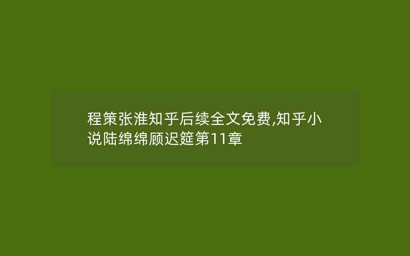 程策张淮知乎后续全文免费,知乎小说陆绵绵顾迟筵第11章