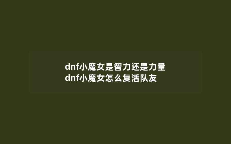 dnf小魔女是智力还是力量 dnf小魔女怎么复活队友