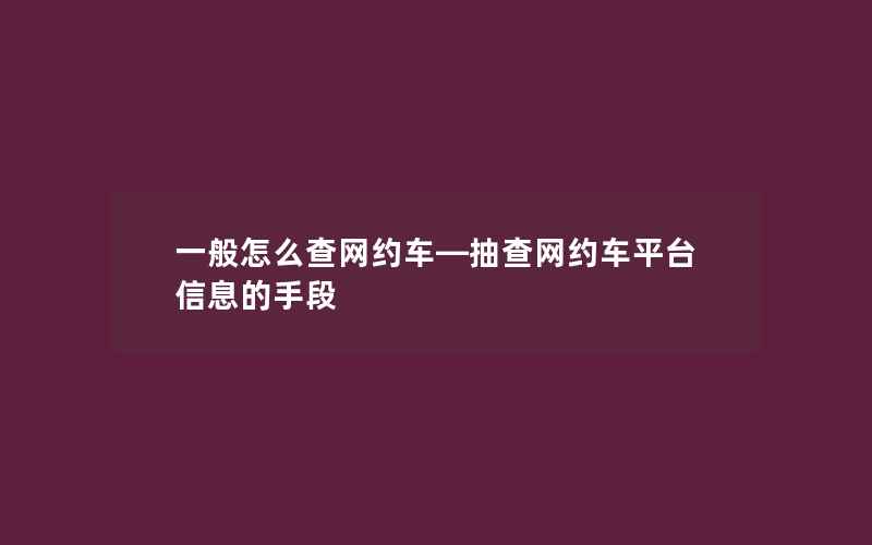 一般怎么查网约车—抽查网约车平台信息的手段