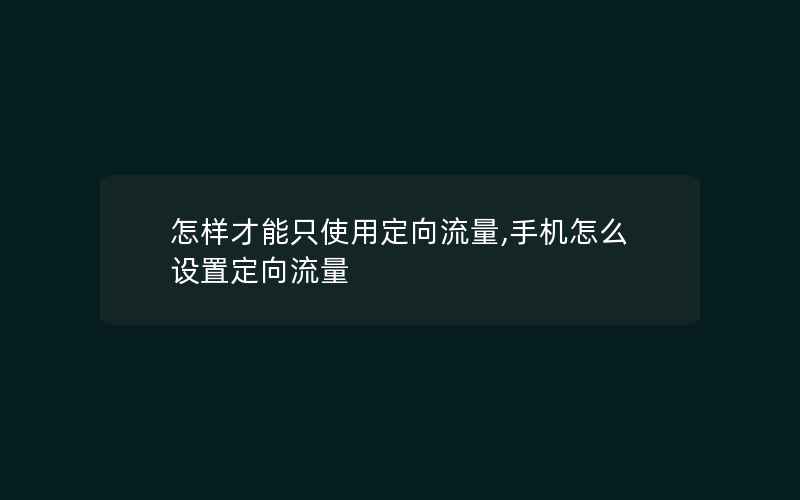 怎样才能只使用定向流量,手机怎么设置定向流量