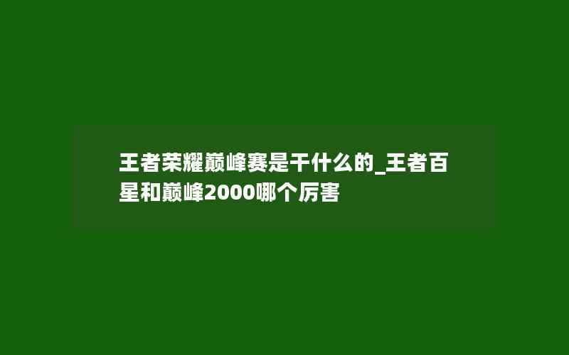 王者荣耀巅峰赛是干什么的_王者百星和巅峰2000哪个厉害