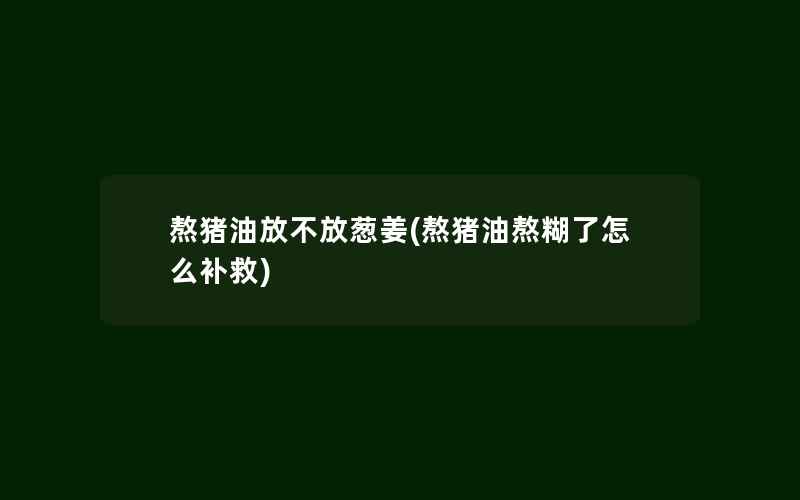 熬猪油放不放葱姜(熬猪油熬糊了怎么补救)