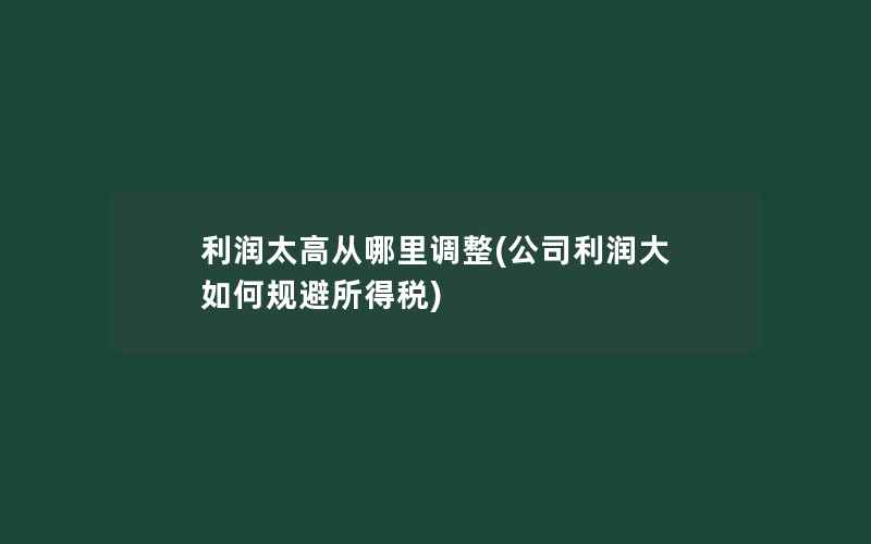 利润太高从哪里调整(公司利润大 如何规避所得税)